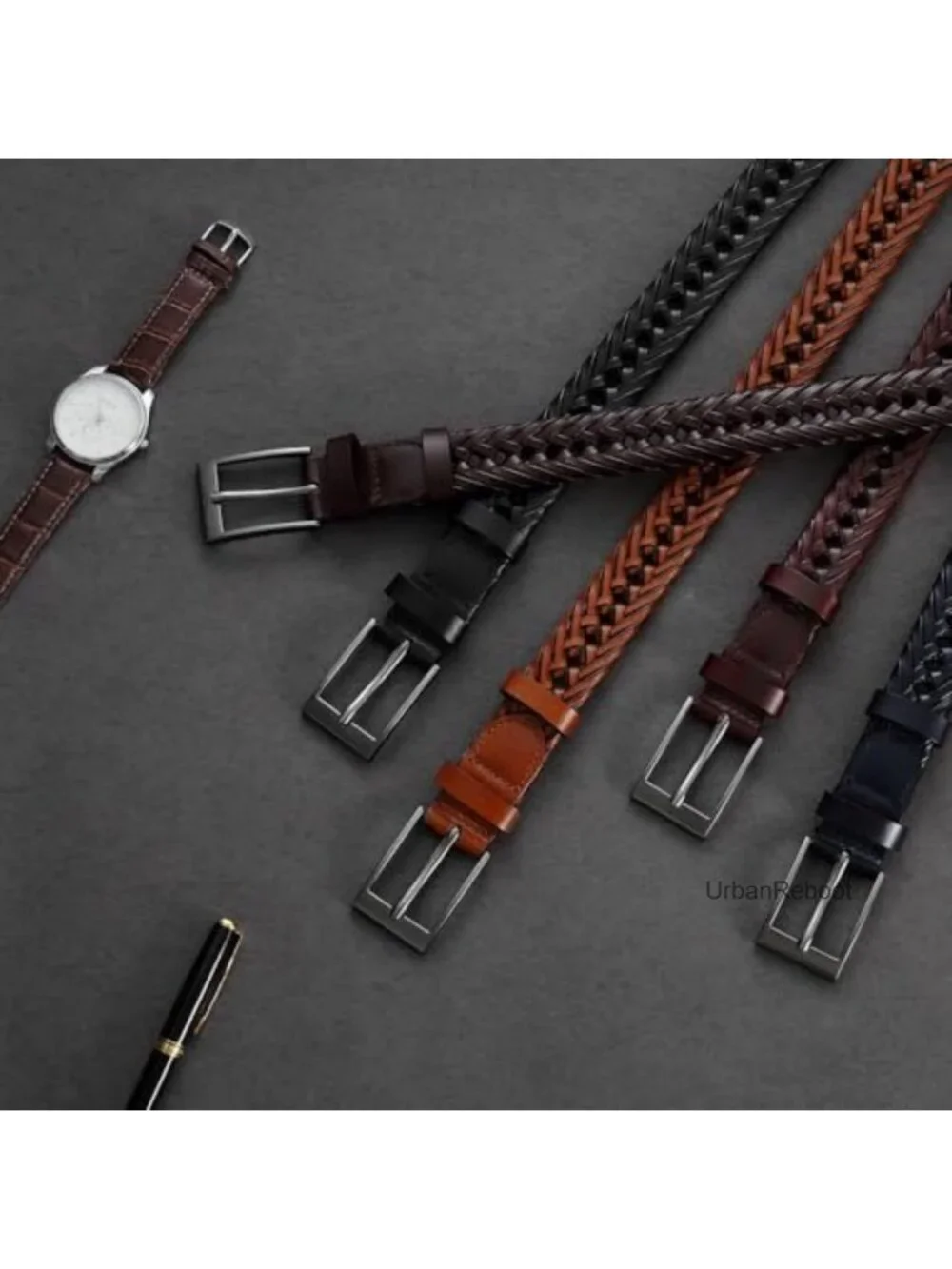 Braided Leather Dress Belt, Adjustable Men's